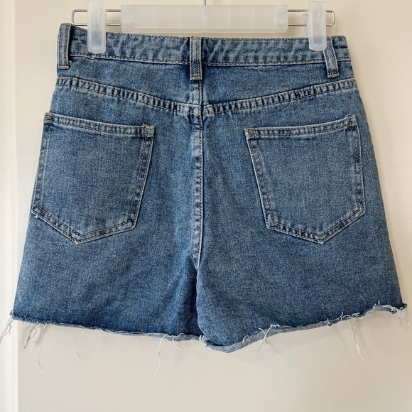 Blue Distressed Jean Shorts with Frayed Hem - Picture 3 of 5